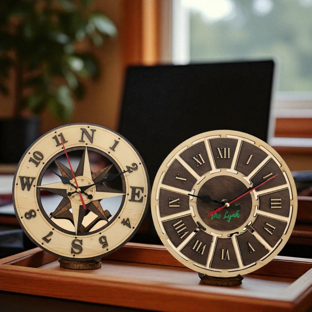 ĐỒNG HỒ GỖ LA MÃ ĐỂ BÀN (ĐK 20CM) LÀM QUÀ TẶNG | LYNHDECOR Miễn Phí khắc logo,in UV theo yêu cầu