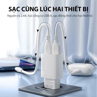 Cốc Sạc ROBOT RT-K9S/ RT-K9SC - 2 Cổng Sạc Ra Sạc USB Tặng Kèm Cáp Micro/ Type-C Dài 1m