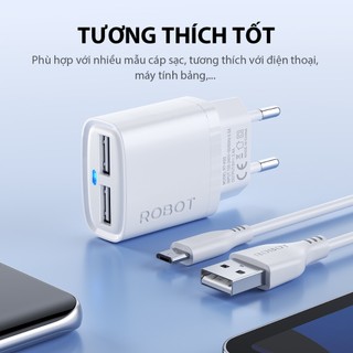 Cốc Sạc ROBOT RT-K9S/ RT-K9SC - 2 Cổng Sạc Ra Sạc USB Tặng Kèm Cáp Micro/ Type-C Dài 1m