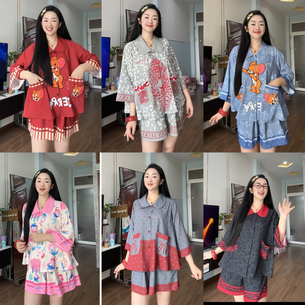 40-65kg Bộ Pijama đùi cổ sen thiết kế chất Mango