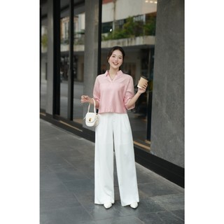 Áo Kiểu Nữ LAMER FASHION Dáng Sơ Mi Croptop Công Sở Cổ V Cánh Dơi Tơ Lụa Mềm Mát O61B25H010