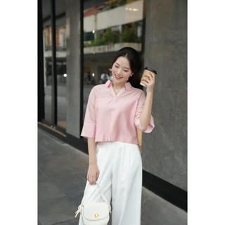 Áo Kiểu Nữ LAMER FASHION Dáng Sơ Mi Croptop Công Sở Cổ V Cánh Dơi Tơ Lụa Mềm Mát O61B25H010