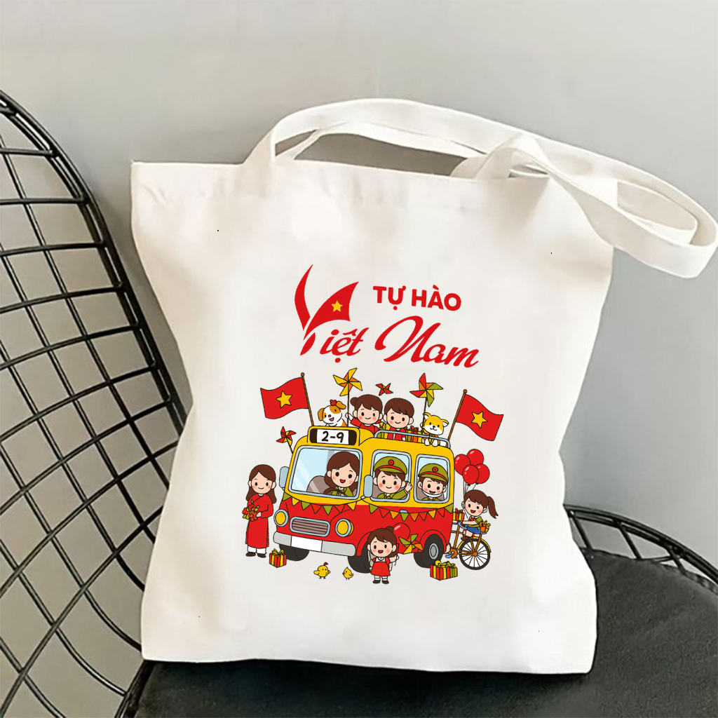 Túi tote túi vải canvas Tự hào Việt Nam chào đón Quốc Khánh túi vải đeo vai đi chơi đi học 35x40cm tota0221