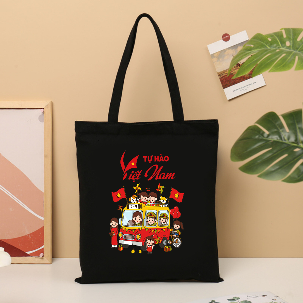 Túi tote túi vải canvas Tự hào Việt Nam chào đón Quốc Khánh túi vải đeo vai đi chơi đi học 35x40cm tota0221