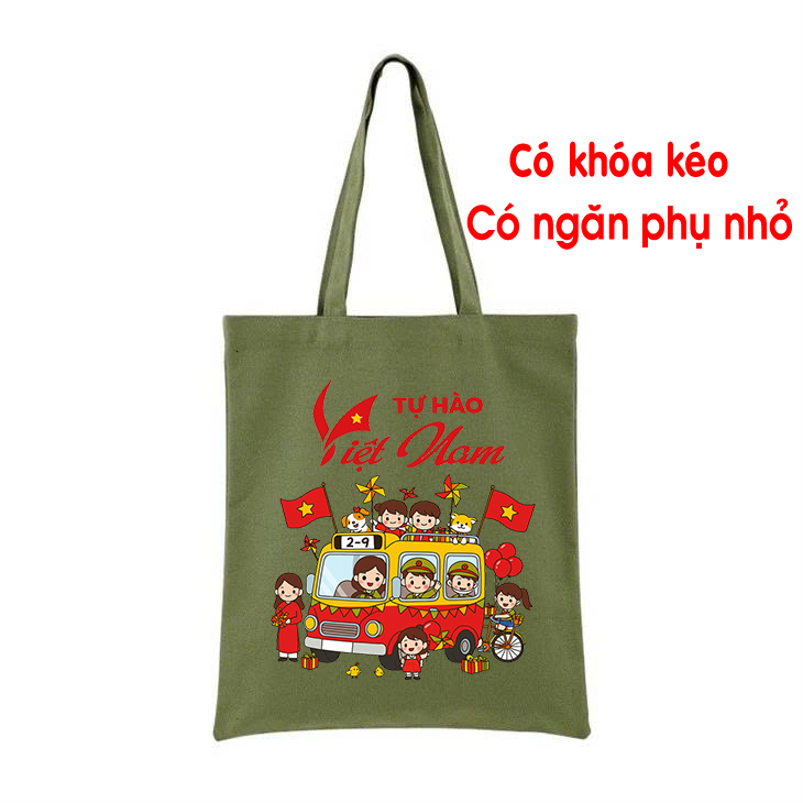 Túi tote túi vải canvas Tự hào Việt Nam chào đón Quốc Khánh túi vải đeo vai đi chơi đi học 35x40cm tota0221