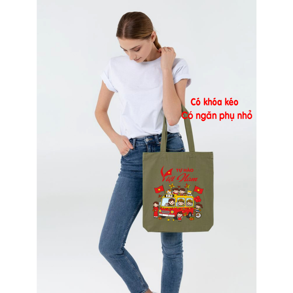 Túi tote túi vải canvas Tự hào Việt Nam chào đón Quốc Khánh túi vải đeo vai đi chơi đi học 35x40cm tota0221