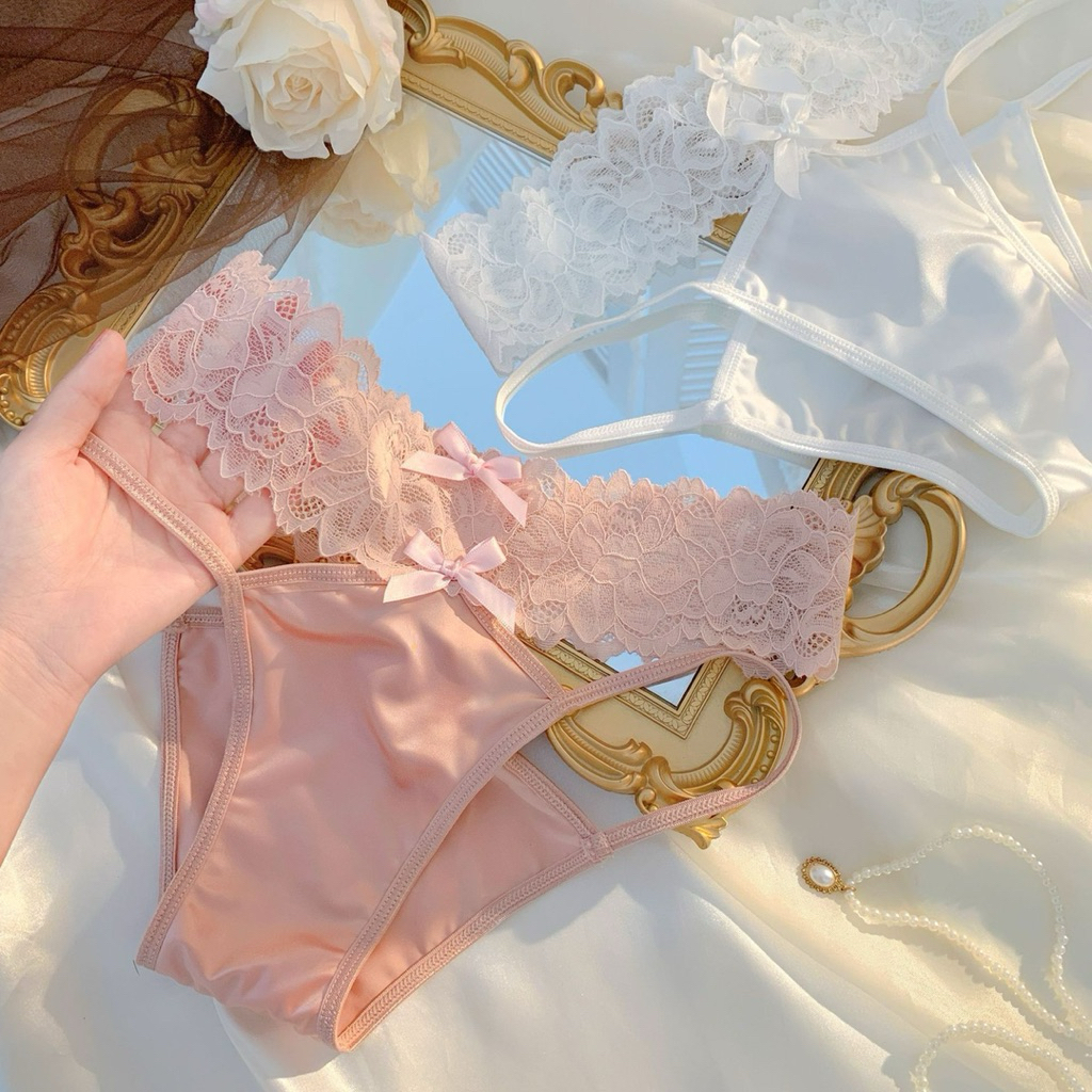 Quần lót ren nữ cao cấp Lalaly L24, quần lót lụa satin cho nữ sexy đính nơ xinh đẹp