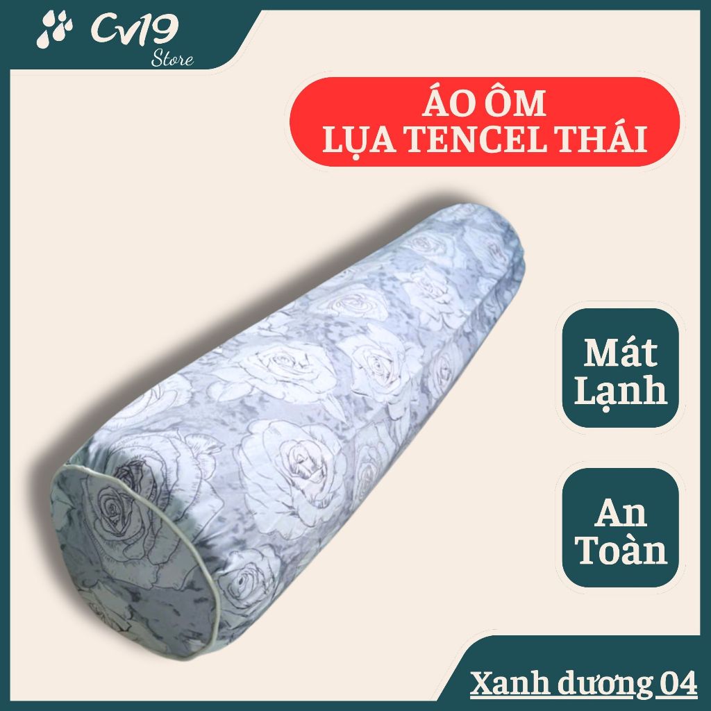 LỤA TENCEL THÁI - Áo gối ôm khóa kéo cỡ 35x100 (Xanh), áo gối ôm cao su non, áo gối ôm lụa thái