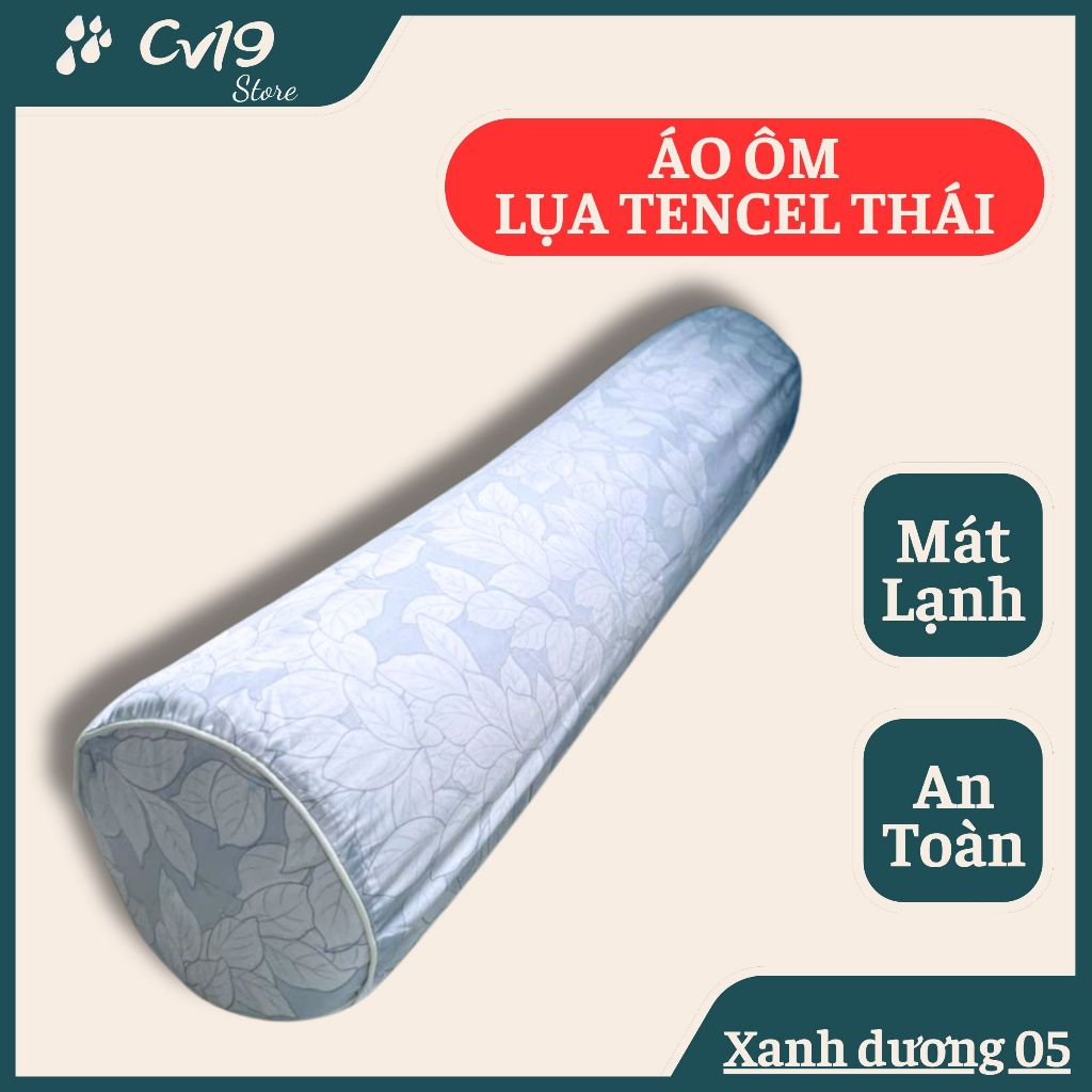 LỤA TENCEL THÁI - Áo gối ôm khóa kéo cỡ 35x100 (Xanh), áo gối ôm cao su non, áo gối ôm lụa thái