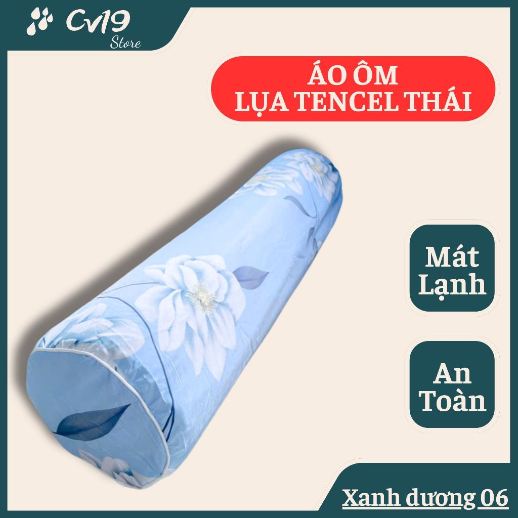 LỤA TENCEL THÁI - Áo gối ôm khóa kéo cỡ 35x100 (Xanh), áo gối ôm cao su non, áo gối ôm lụa thái