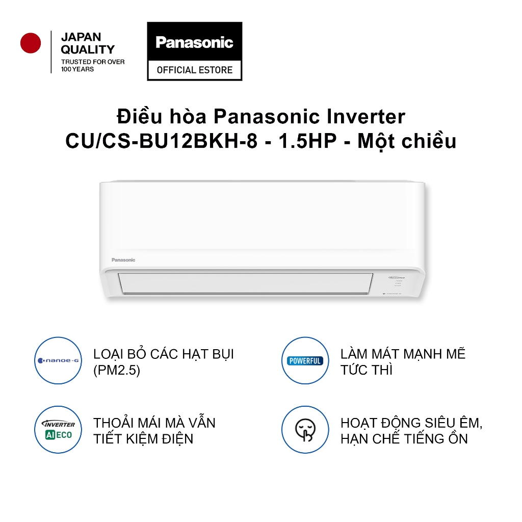 Điều hòa/Máy lạnh Panasonic Inverter CU/CS-BU12BKH-8 - 1.5HP - Một chiều