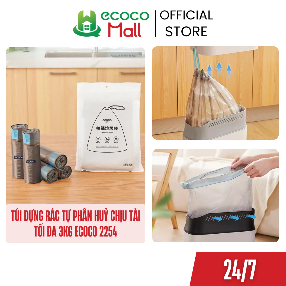 Túi đựng rác ECOCO tự phân huỷ chịu tải tối đa 3kg, Túi rác tự cắt có ...