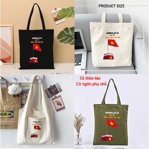 Túi tote cờ đỏ sao vàng mừng Quốc Khánh có khóa kéo Không có gì quý hơn Độc Lập Tự Do túi canvas thời trang tota0220