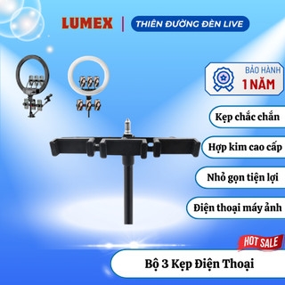 Thanh Ngang Gắn 3 Kẹp Điện Thoại Cho Chân Đèn Trợ Sáng – Quay Video, Livestream Nhiều Thiết Bị