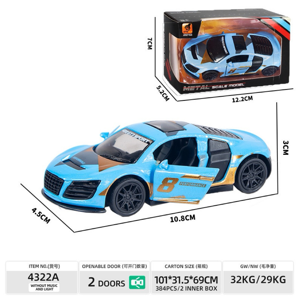 (Xe mô hình) Xe Đua mở cánh - Hợp kim kết hợp nhựa Abs - Tỉ lệ 1:43 -mở được cửa