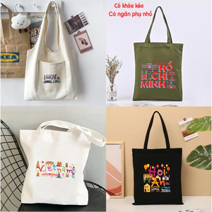 Túi Tote túi vải canvas có khóa kéo bộ sưu tập Việt Nam-Huế-Sài Gòn dùng đi chơi đi học thời trang đeo vai tota0216