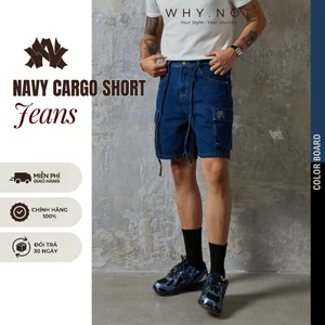 - Quần Short Jean Nam Túi Hộp WHY.NOT NAVY CARGO SHORT JEANS Form Rộng Trên Gối - Quần Đùi, Quần Sooc Bò