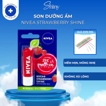 Son dưỡng ẩm sắc đỏ dâu tây Nivea Strawberry Shine giữ ẩm môi, ngăn ngừa môi mất nước 4.8g