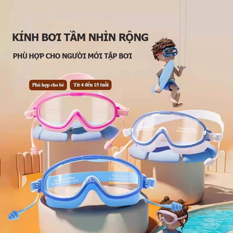 Kính bơi trẻ em BABYTREE gọng silicon tích hợp bịt tai hiện đại cao cấp cho bé 7-16 tuổi