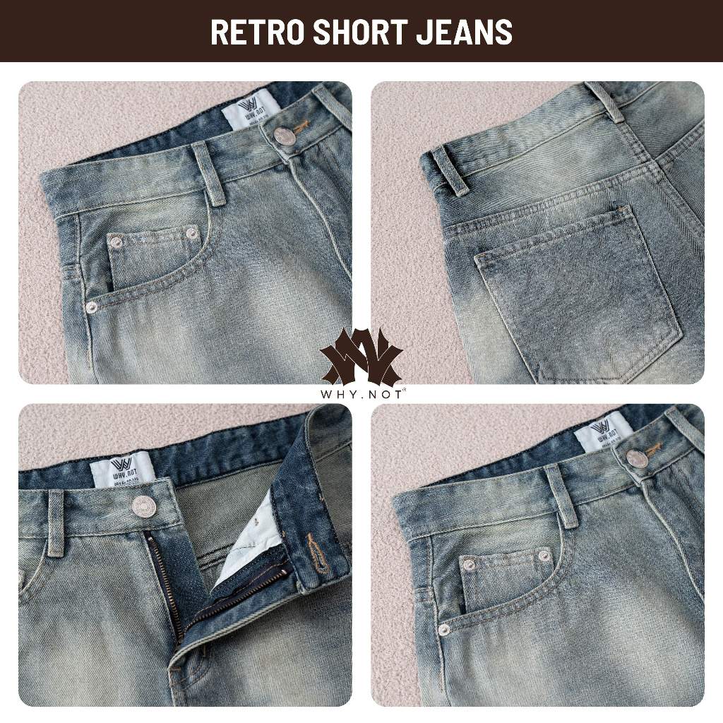 [VÕ HOÀNG YẾN x WHY.NOT] - Quần Short Jeans Nam Retro Blue Form Trên Gối Thêu Linh Vật - Quần Đùi Bò