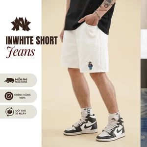 - Quần Short Jean Nam WHY.NOT InWhite SHORT JEANS Form Trên Gối- Quần Đùi Nam Màu Trắng