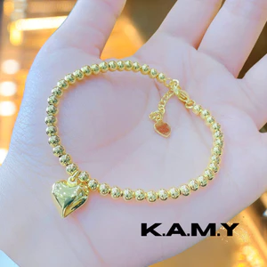 Lắc Tay Nữ Mạ Vàng 18K Đính Charm Trái Tim Sang Trọng – Vòng Tay Hạt Tròn Thời Trang Cao Cấp