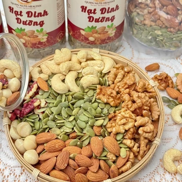 Hạt dinh dưỡng mix tổng hợp macca,óc chó,hạnh nhân, điều, bí sấy chín ăn ngay, làm kẹo hạnh phúc nougat