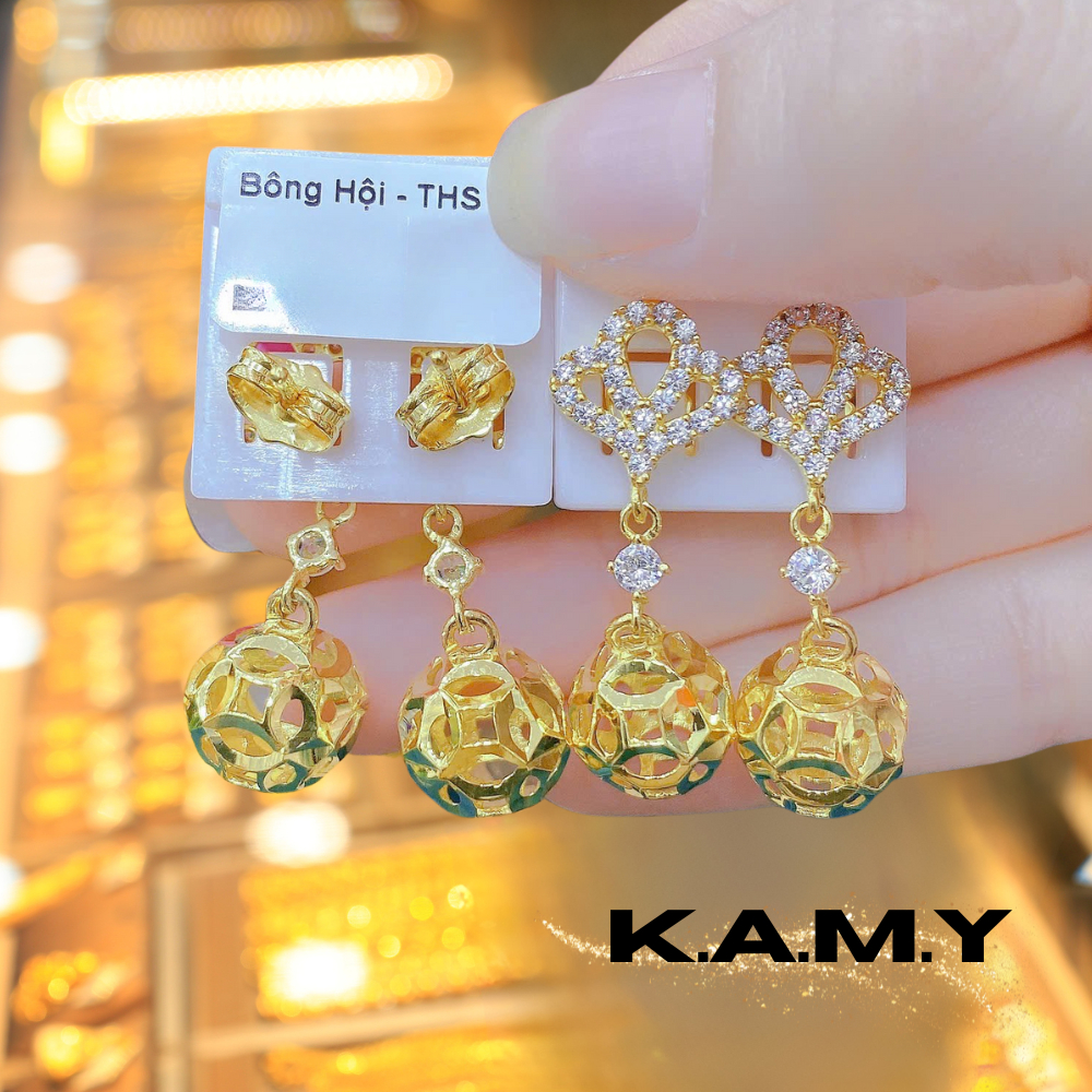 Bông Tai Nữ Trái Châu Kim Tài Mạ Vàng 18K Sang Trọng – Khuyên Tai Đá CZ Lấp Lánh Thời Trang Cao Cấp