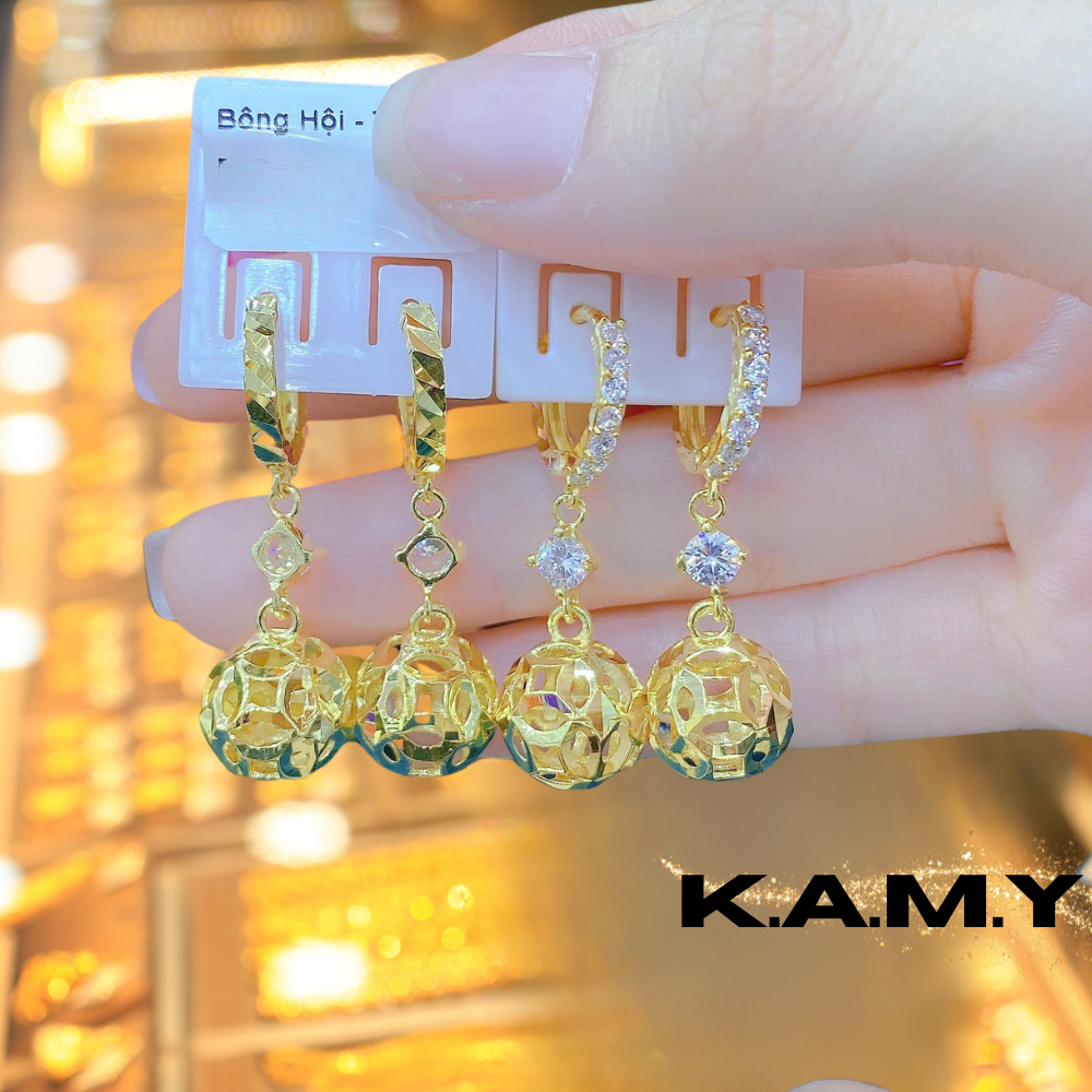 Bông Tai Nữ Trái Châu Kim Tài Mạ Vàng 18K Sang Trọng – Khuyên Tai Đá CZ Lấp Lánh Thời Trang Cao Cấp