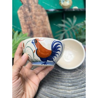 Chén Soup Cao Cấp Vẽ Con Gà Trống Cổ Xưa Đường Kính 10cm - Gốm Xưa Cho Người Hoài Niệm - Gốm Lái Thiêu - Gốm Nam Bộ