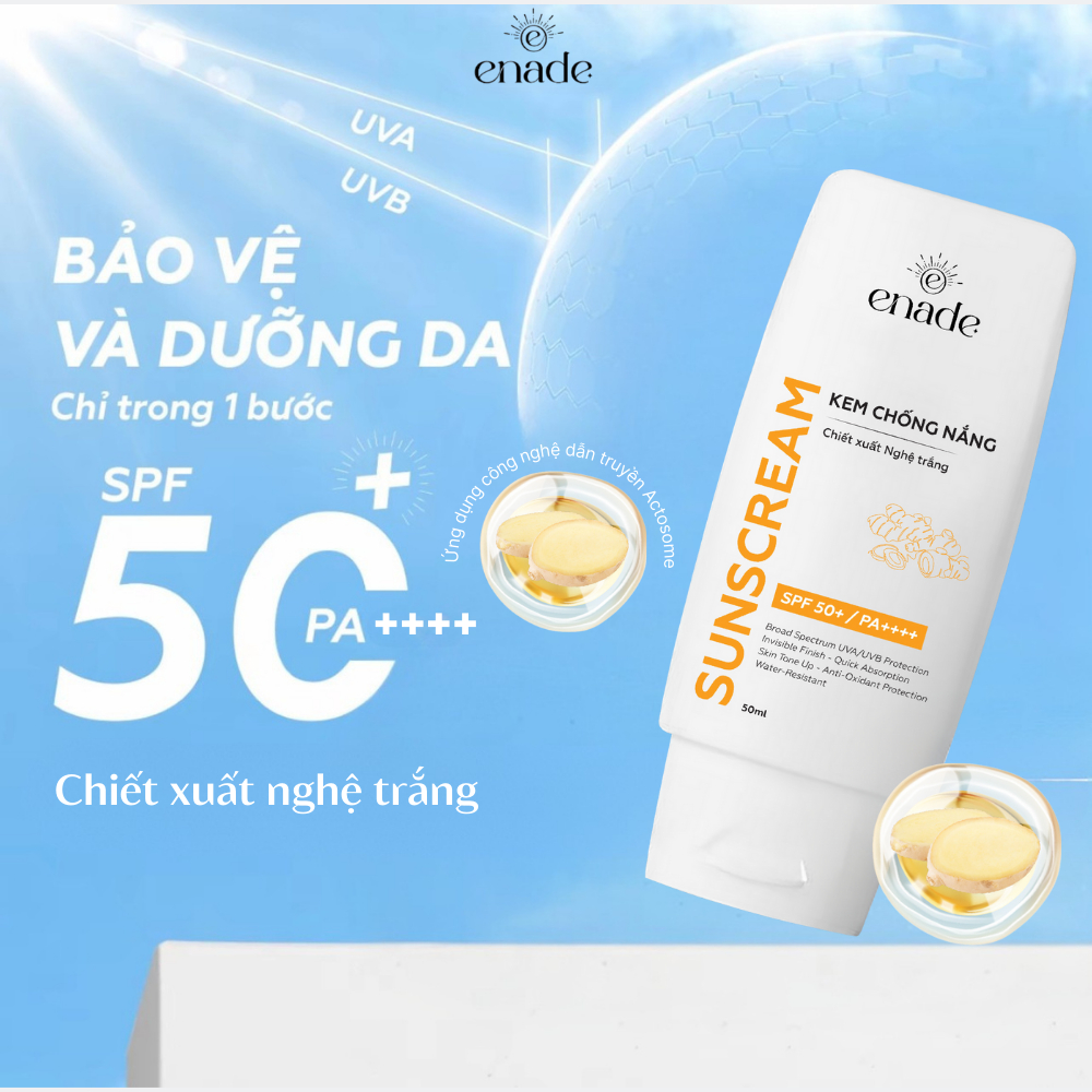 Enade Kem Chống Nắng Vật Lý Lai Hoá Học SPF50+,PA++++,Chiết Xuất Nghệ Trắng