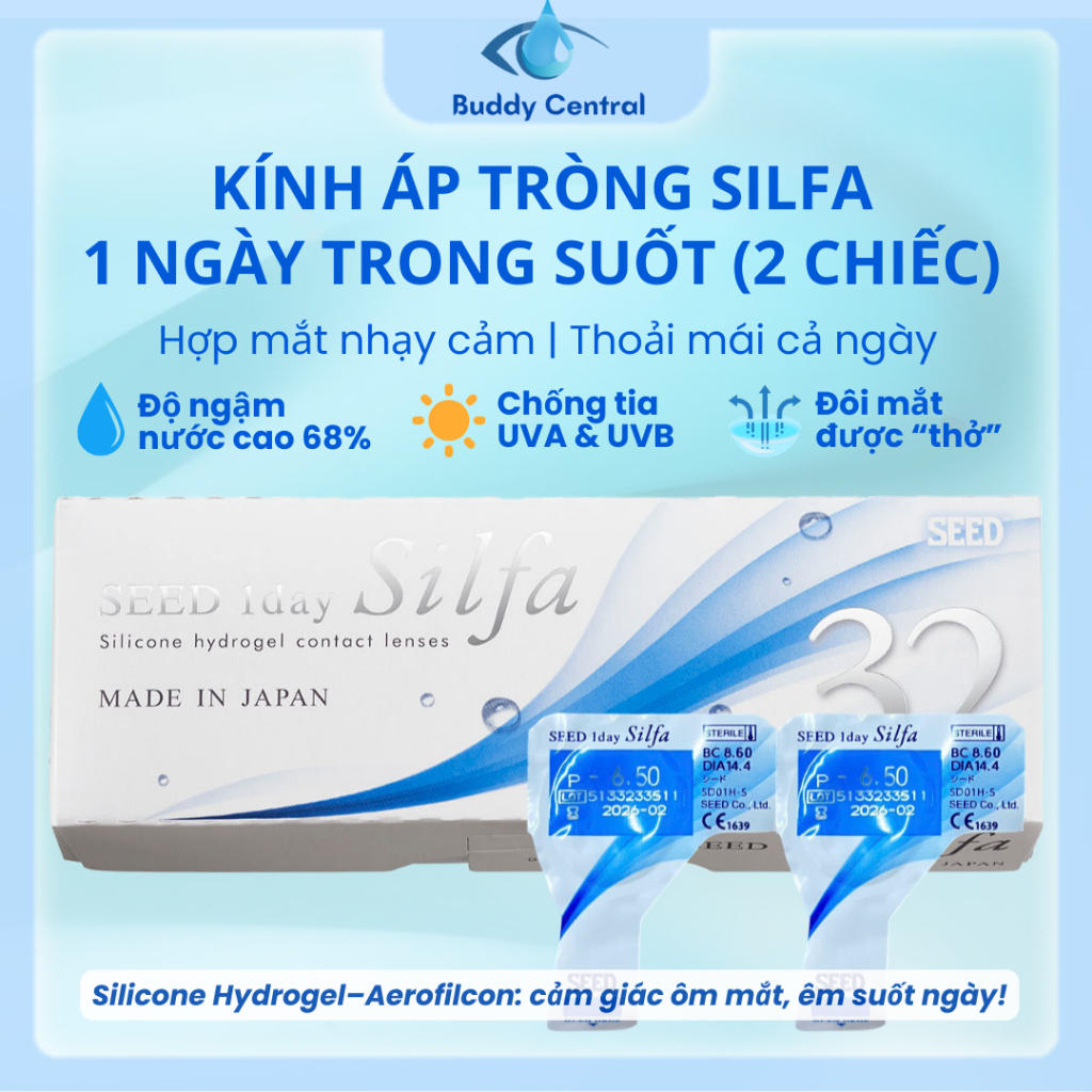 (1 CẶP-2 CHIẾC) Lens Seed 1 ngày không màu SEED 1 day Silfa độ ẩm cao ...