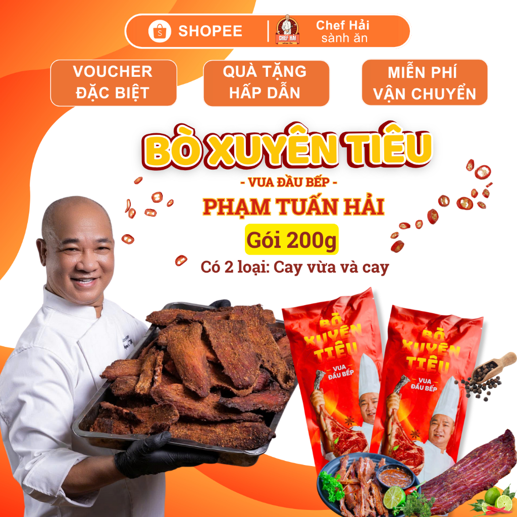Bò Xuyên Tiêu Master Chef 200gr Vị Cay Nồng & Cay Vừa Có Sẵn Muối Chấm ...