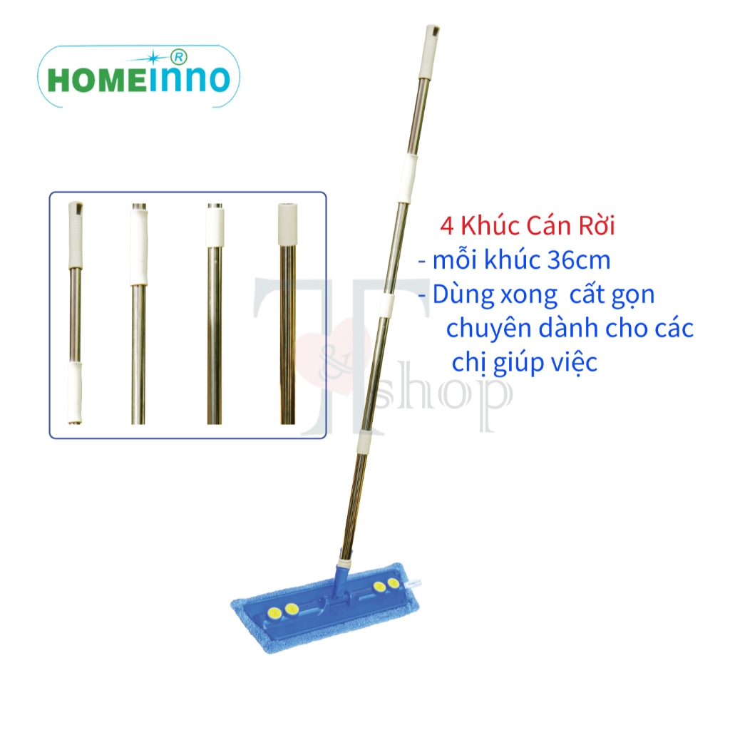 [HỎA TỐC] Cây Lau Nhà Bảng Lau Dán Nhựa 40cm Homeinno Cán Rút 90cm - Kéo Dài 140cm
