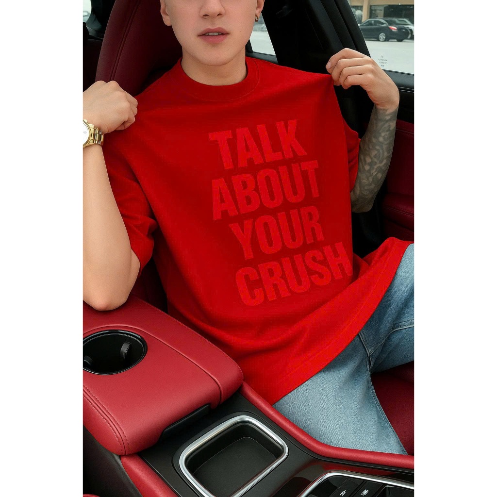 Áo thun Stee Cổ tròn TALK ABOUT YOUR CRUSH in RED Localbrand ICVCVNI Unisex Cotton