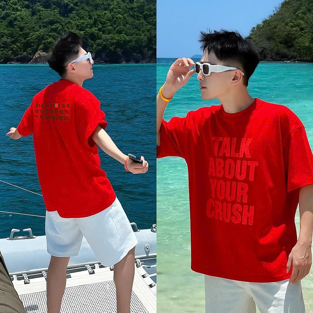 Áo thun Stee Cổ tròn TALK ABOUT YOUR CRUSH in RED Localbrand ICVCVNI Unisex Cotton