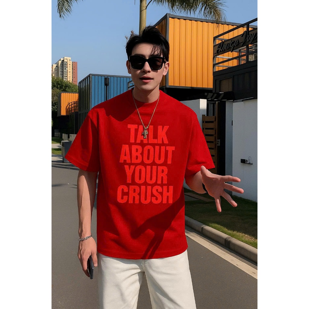 Áo thun Stee Cổ tròn TALK ABOUT YOUR CRUSH in RED Localbrand ICVCVNI Unisex Cotton