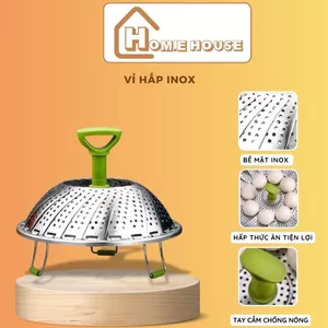 Xửng hấp, vỉ hấp inox 304 đa năng gấp gọn, có tay nhấc, chân đế tiện lợi
