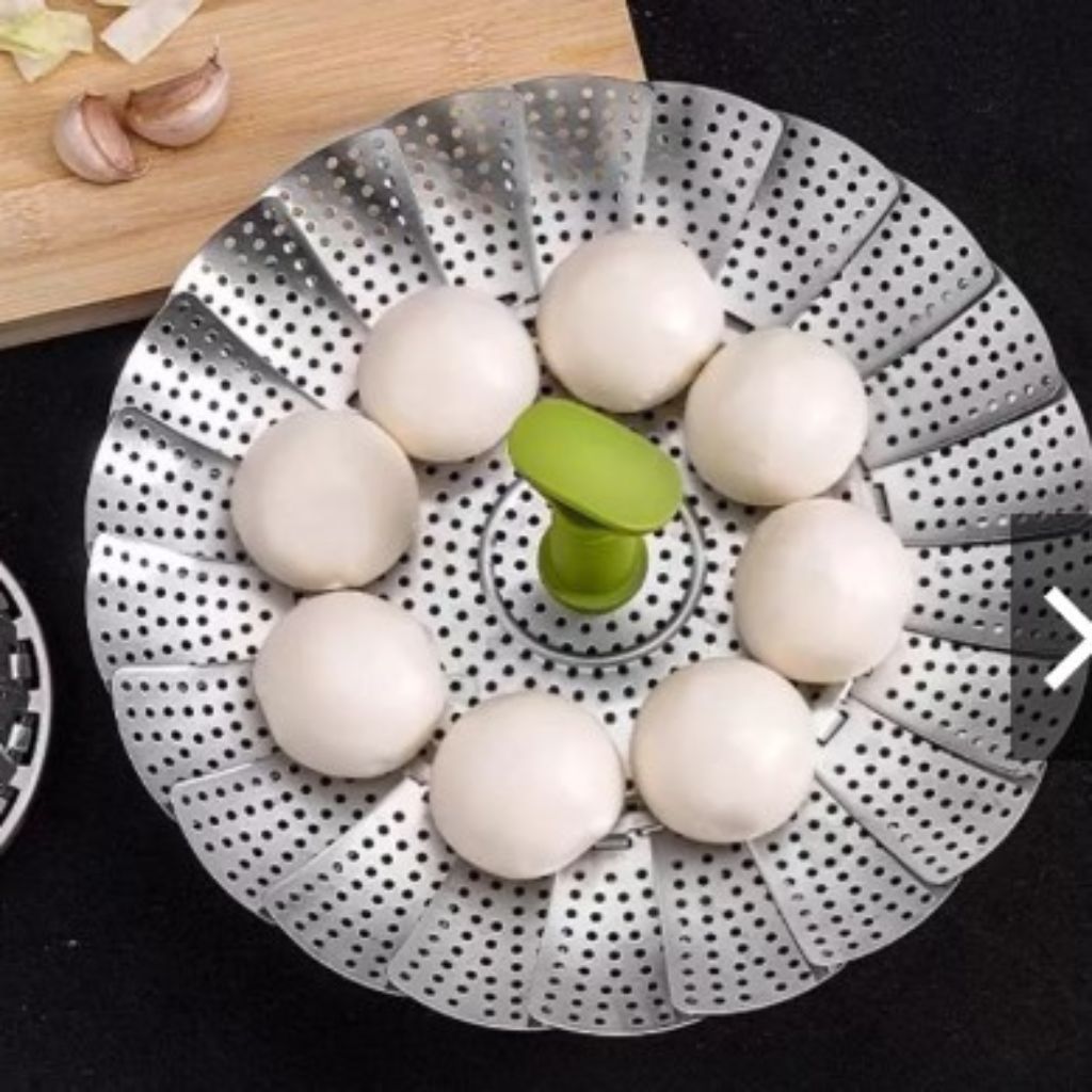 Xửng hấp, vỉ hấp inox 304 đa năng gấp gọn, có tay nhấc, chân đế tiện lợi
