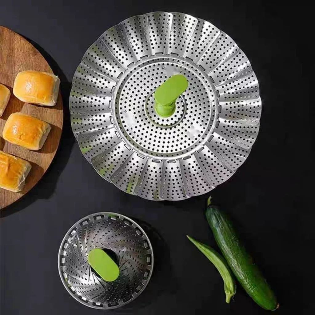 Xửng hấp, vỉ hấp inox 304 đa năng gấp gọn, có tay nhấc, chân đế tiện lợi