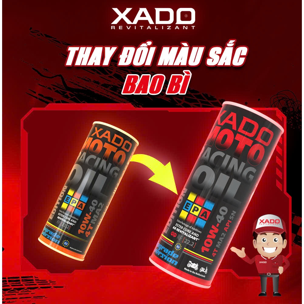 Nhớt Xado Racing 10W40 RF 22.2 Dành Cho Xe Số, Côn Tay Tặng 2 Qùa: 1 phục hồi nhựa nhám nano Và 1 phụ gia nhớt Turbo