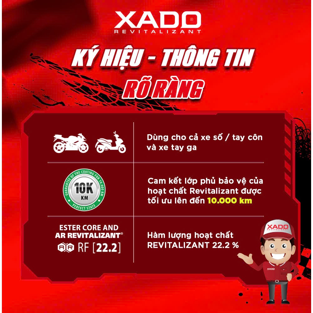 Nhớt Xado Racing 10W40 RF 22.2 Dành Cho Xe Số, Côn Tay Tặng 2 Qùa: 1 phục hồi nhựa nhám nano Và 1 phụ gia nhớt Turbo