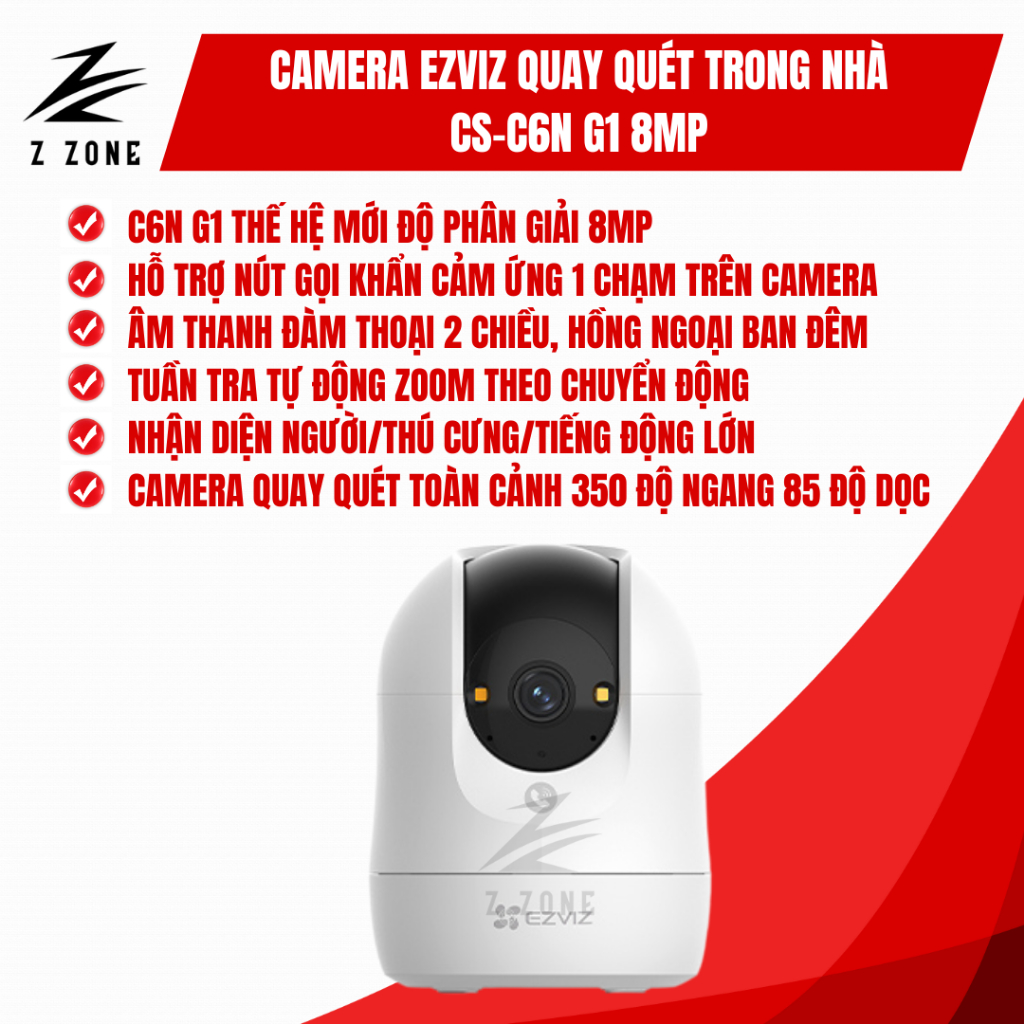 Camera quay quét trong nhà Ezviz C6N G1 8MP, Đàm thoại 2 chiều, Quay quét 350 độ