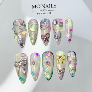 (Mua 1 Tặng 1) Nailbox Thiết Kế, Móng Úp, Móng Tay Giả Đa Sắc Bóng Nổi Nơ Nổi Tráng Gương Nhiều Màu P15