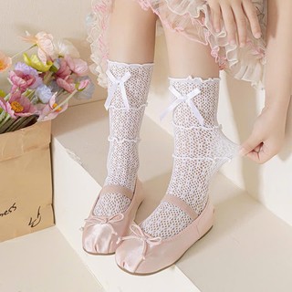 Tất ren phối nơ ChoiChuu tone màu đen kem trắng cho bé gái