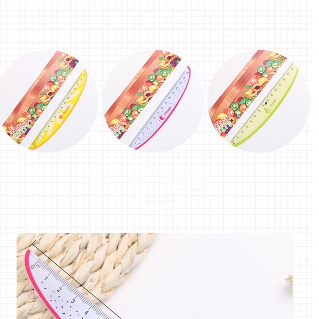 Combo 3 thước kẻ nhựa PVC 15cm họa tiết trái cây nhiệt đới dễ thương