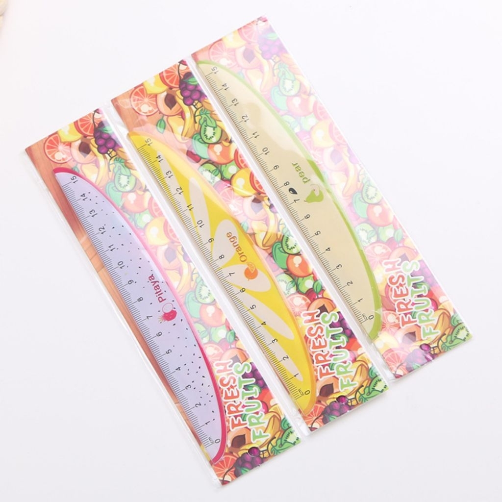 Combo 3 thước kẻ nhựa PVC 15cm họa tiết trái cây nhiệt đới dễ thương
