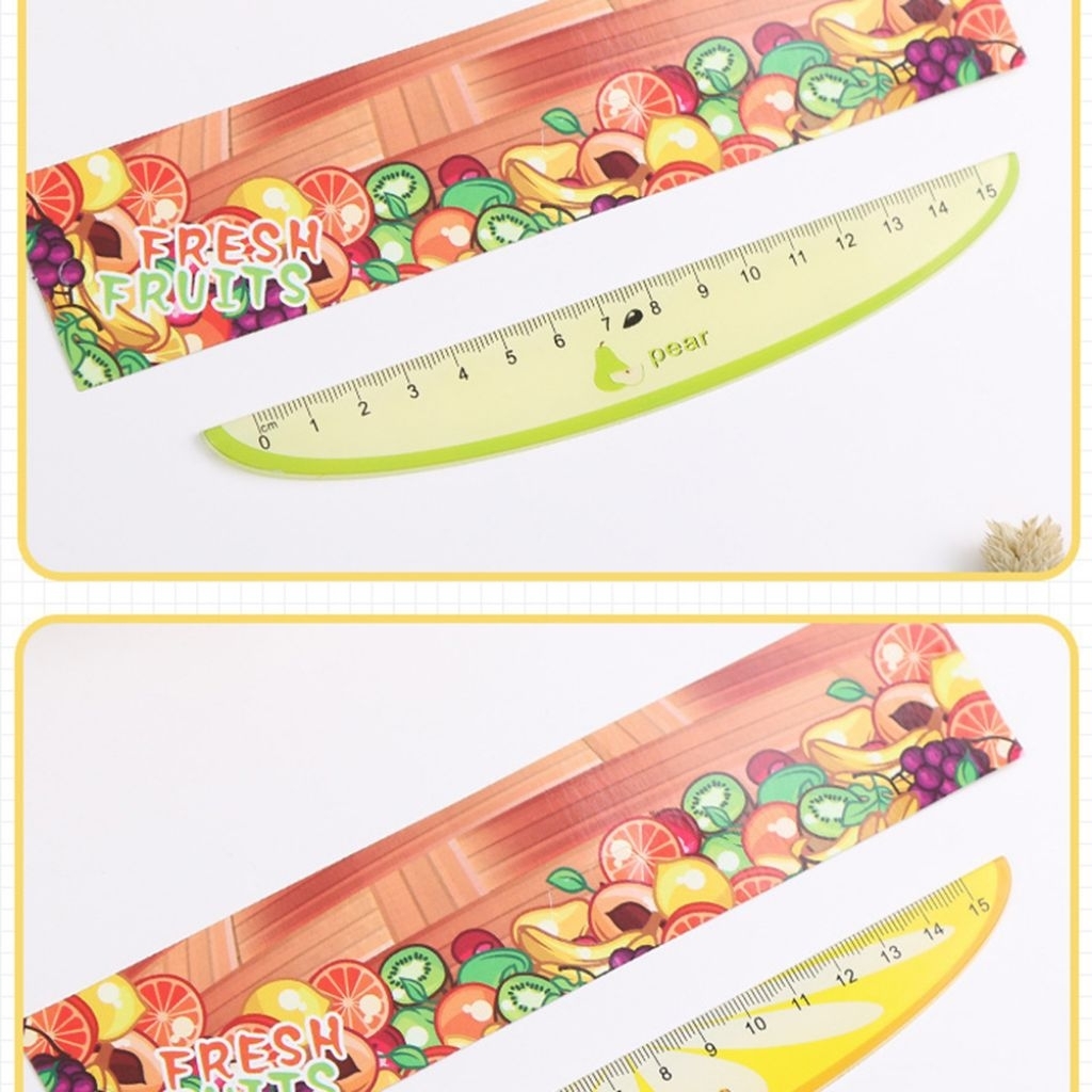 Combo 3 thước kẻ nhựa PVC 15cm họa tiết trái cây nhiệt đới dễ thương