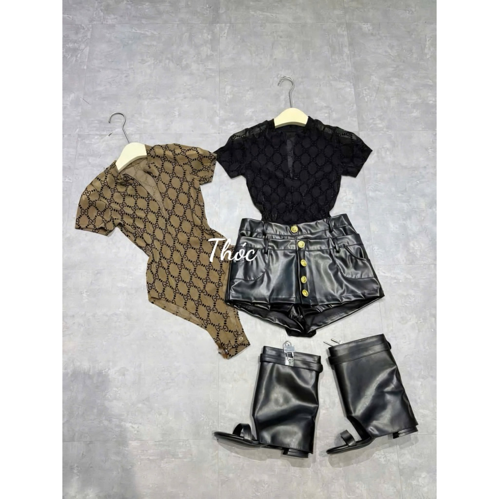 Áo body suits cộc tay phối hoạ tiết mix đồ cực chất