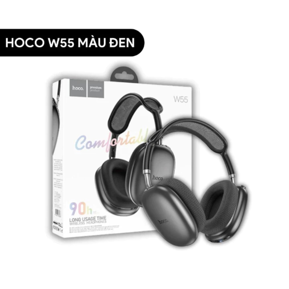 Tai Nghe Chụp Tai Hoco W55 Bluetooth V5.4, Pin Sử Dụng 90h, Có Mic, Hỗ Trợ Thẻ Nhớ, BH 2 Năm